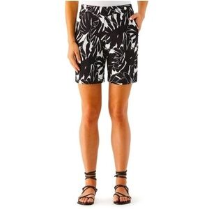 RAFAELLA Black/White Floral Print Stretch 7” Bermuda Semi-Fitted Shorts Womens 8